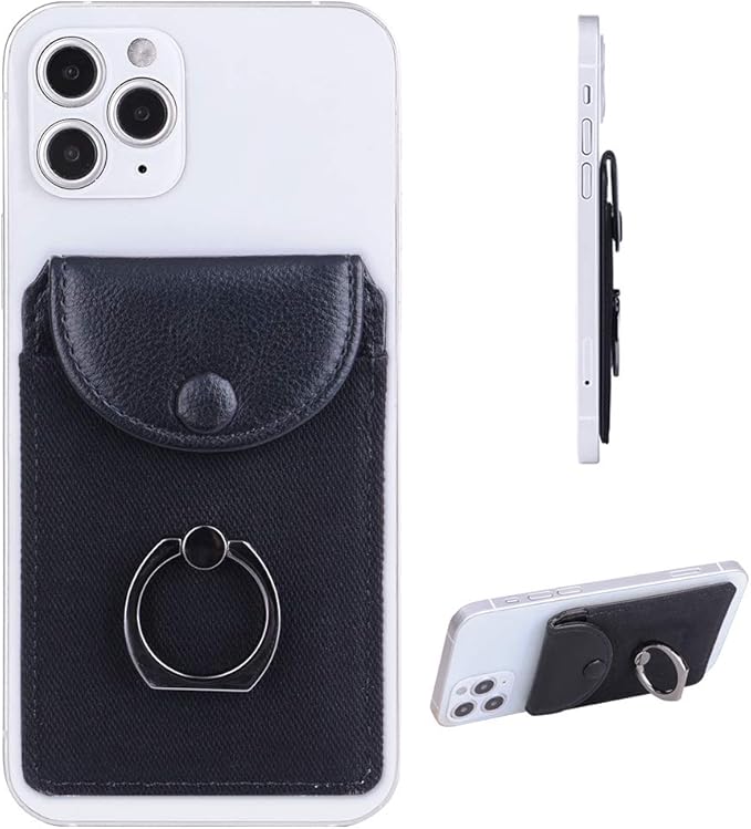 Credit Card Holder for Back of Phone with Ring Stand Stick on Phone Wallet,Ultra-Slim Self Adhesive,RFID Blocking Ring Pocket Wallet(Finger Ring)