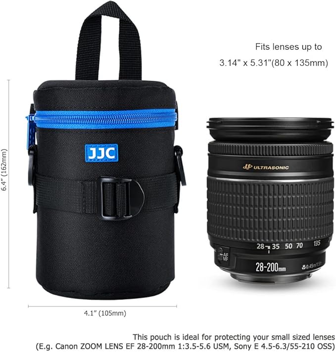 JJC Deluxe Lens Case Pouch Bag for Canon EF-S 17-55mm/17-85mm,EF 35mm f2, RF 85mm f2 Macro, Nikon AF-S 18-200mm/18-105mm/18-300mm/55-200mm, Fujifilm XF 56mm f1.2 R & More Lens Below 3.1" x 5.3"(D x L)