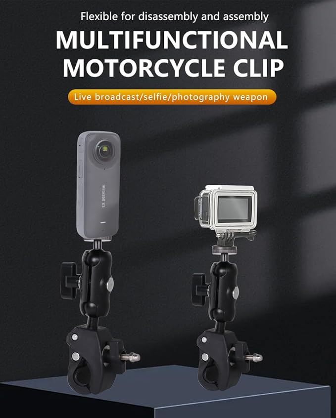 Super Camera Clamp Mount Double Socket Arm 1/4"-20 Ball Head Adapter Accessories Suitable for AKASO DJI Action Insta360 or DSLR Digital Camera Monitor/LED Lights/