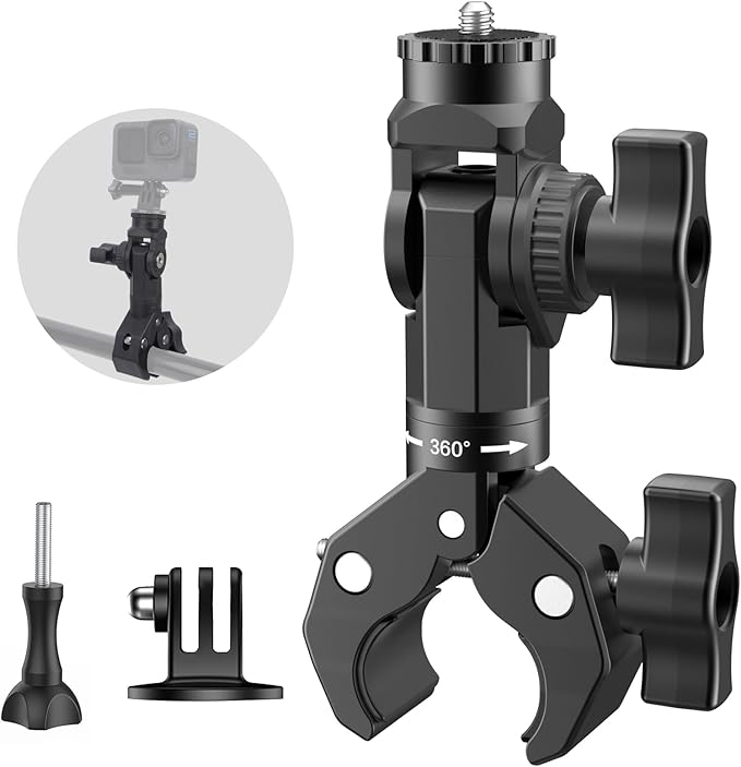 Super Clamp Mount with Magic Arm for Motorcycle & Bike, Heavy Duty Camera Clamp for GoPro 13/12/11/10/9, Compatible with Insta360 X5 X4 X3, for DJI Osmo Action Camera - YD055