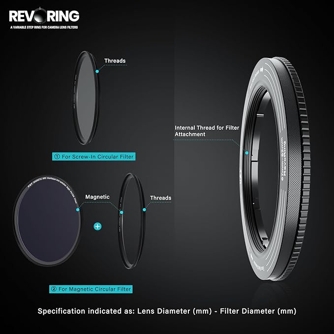 H&Y RevoRing Adjustable Step Up Ring 67-82mm to 82mm, Variable Lens Filter Adapter Ring, Universal Stepping System fits 67 72 77 82mm, Titanium Gray