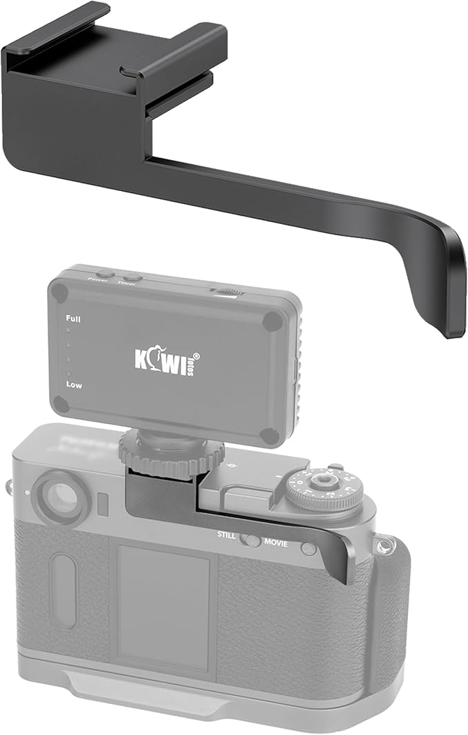 JJC Metal Thumb Rest Grip for Fuji Fujifilm X Half Digital Camera, Hot Shoe Thumb Support for Stable & Safe Hand Hold, with Cold Shoe Adapter Mount for LED Light Microphone Attachment, Dark Gray Color