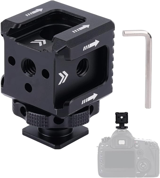 BOXOB Cold Shoe Mount Adapter with Hexagon Wrench, Aluminum Alloy Triple Cold Shoe Mount Camera Extension Bracket Attachment Compatible with Nikon DSLR/SLR Accessories