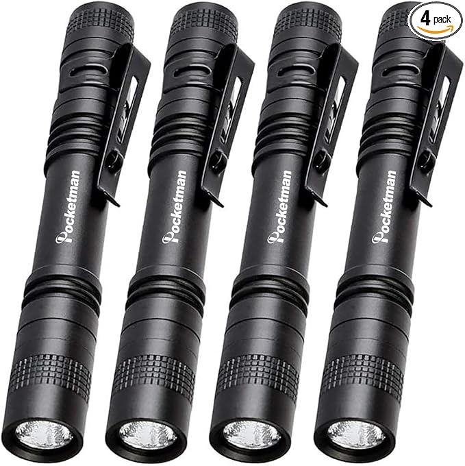 Pocketman 4 Pcs LED Penlight Flashlight Tactical Torch with Clip(13.3 CM)