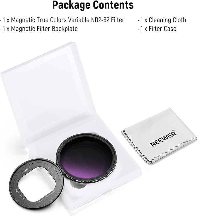 NEEWER 67mm Magnetic ND Filter Set, Variable ND2-32 (1-5 Stops) Multicoated HD with Magnetic Filter Backplate Adapter, Compatible with iPhone 16 Pro/16 Pro Max Phone Cage Video Rig (PA073/PA074)