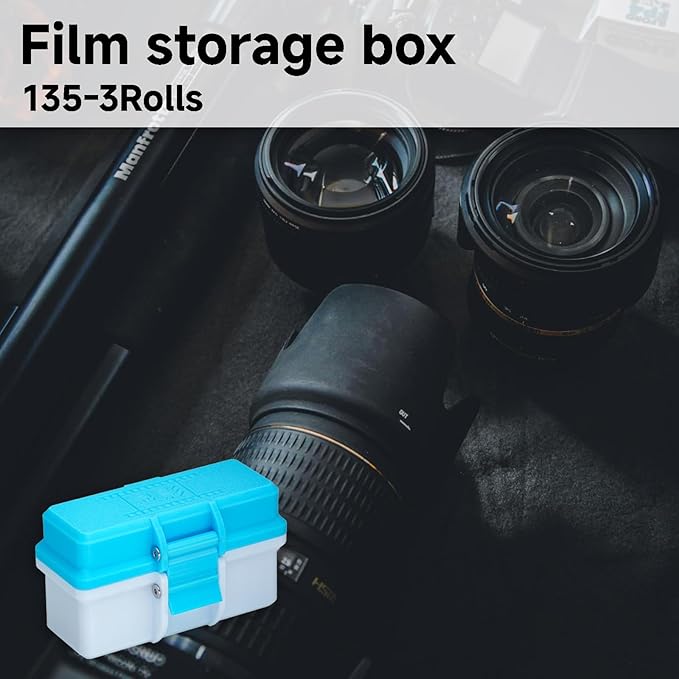Kcmssertkir Film Box/135 Film Case -for 3 Rolls of 35mm Films ，to Sort & Enjoy & Safeguard Film, 3D printing technology（Blue）