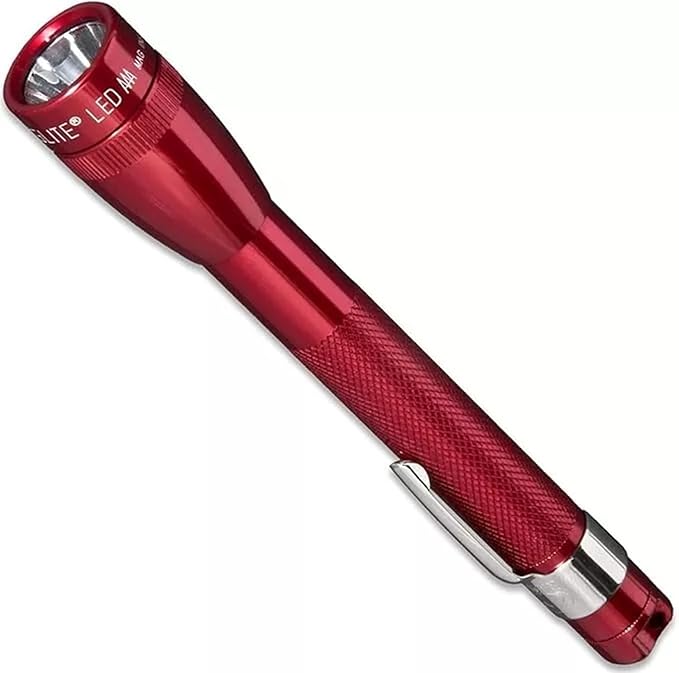 MagLite Mini LED Flashlight – Compact, Water-Resistant, Twist On/Off, 2-Cell AAA Battery-Powered – Red