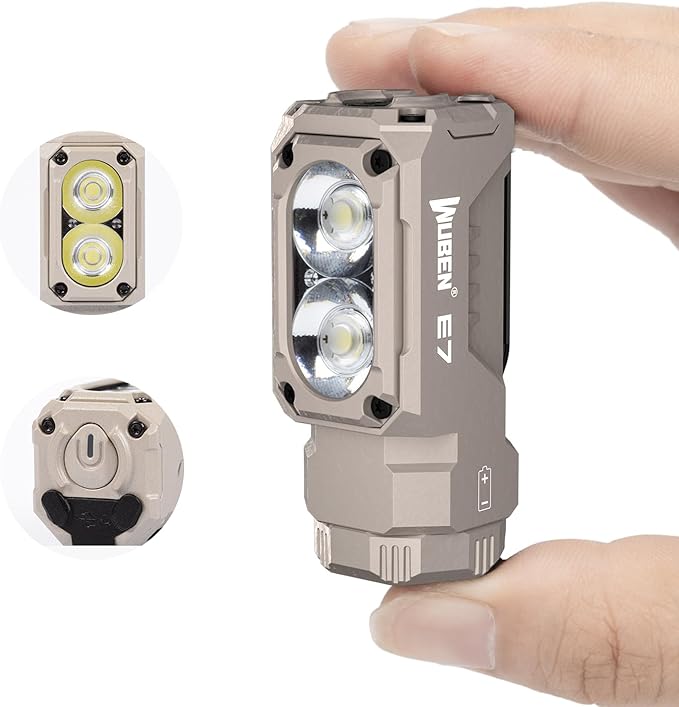 WUBEN E7 1800 Lumen Rechargeable Mini Flashlight with Magnet - Super Bright 6 Modes Khaki EDC Flashlights, Typ-C Rechargeable LED; IP68 Pocket Flashlight for Headlamp Use, Rescue, Camping