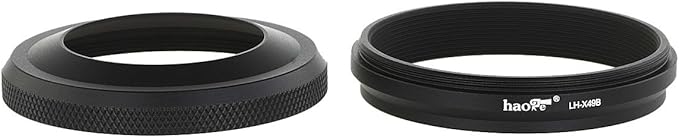 Haoge LH-X49B 2in1 All Metal Ultra-Thin Lens Hood with Adapter Ring Set for Fuji Fujifilm FinePix X70 X100 X100S X100T X100F Camera Black Replaces Fujifilm LH-X100 AR-X100 LH-X70