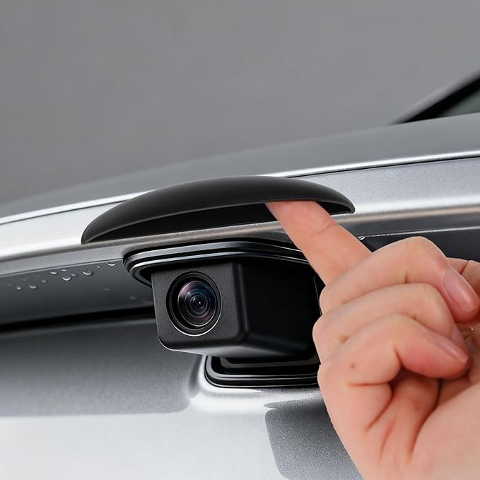 Car Rear View Camera Cover, 3.54x0.69in/9x1.75cm Sturdy ABS Material Black Car Rear View Camera Anti-Rain Cover Backup Shield Rearview Modification Protector for Automotive Exterior Accessories