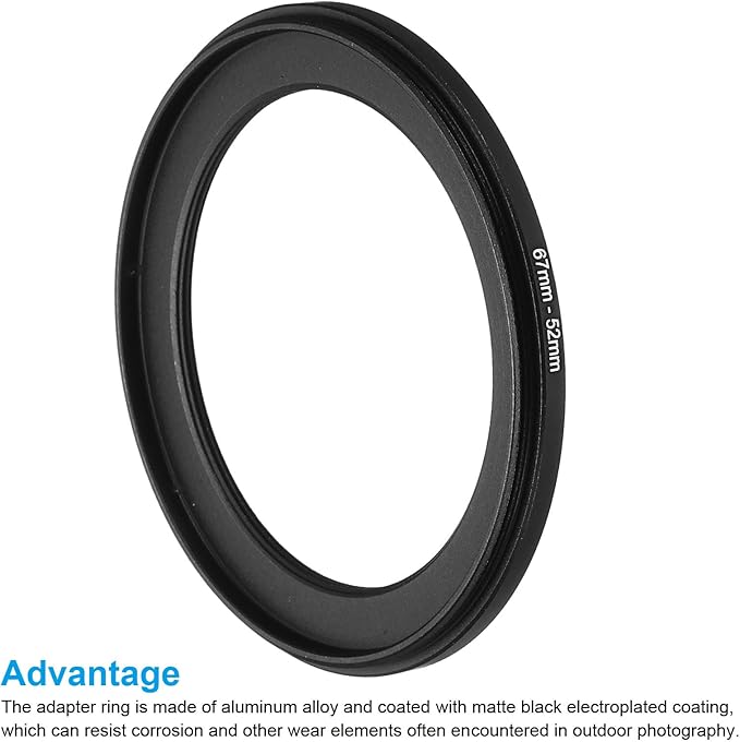 PATIKIL 67mm-52mm Metal Step Down Ring, Camera Lens Filter Adapter Ring Aluminum Filter Adapter Ring for Camera Lenses Hood, Black