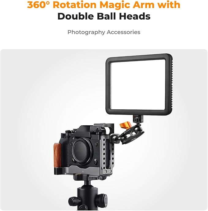 K&F Concept Magic Arm with Super Clamp with Two 360° Ball Heads, 1/4" Screw + Dual Ball Heads Magic Arm Compatible with Camera, Phone, GoPro, Tripod