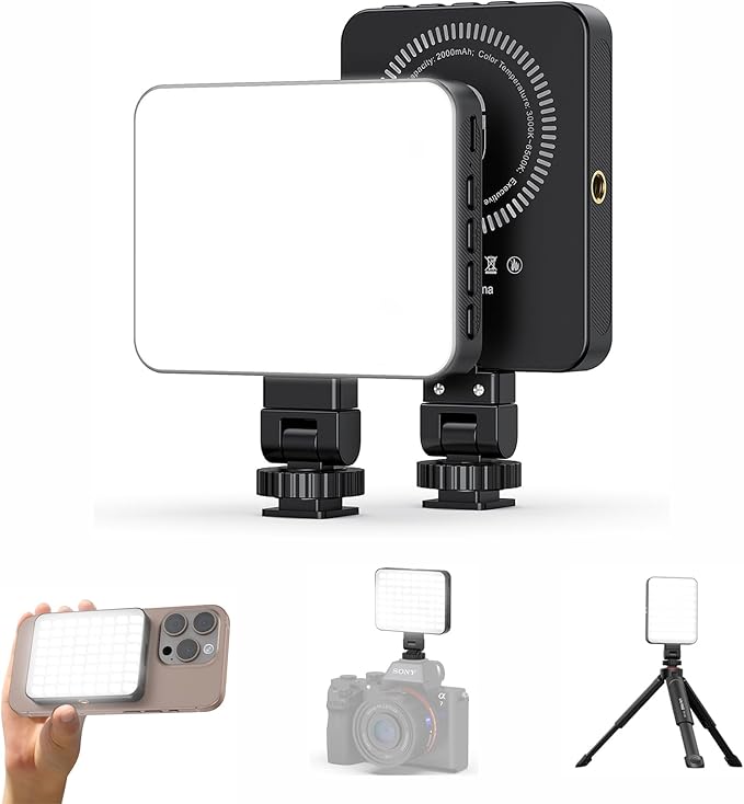 VRIG LED Video Light for Phone & Camera, 3000K-6500K Rechargeable Magnetic Selfie Light with Cold Shoe & 1/4" Screw Hole, 128 LED Beads Fill Light for Vlogging, Selfies, FD-128