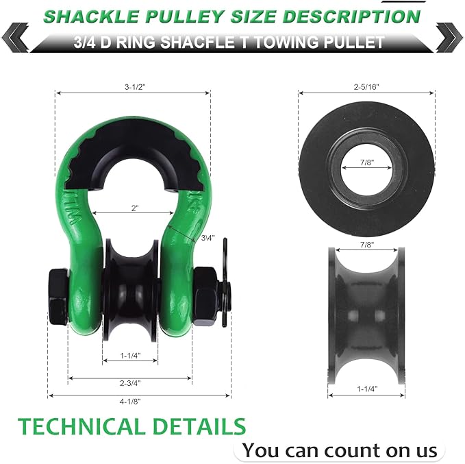 Upgraded Snatch Block, 3/4" D Ring Shackle (2 Pack) 22,000lb Break Strength with Towing Pulley, Heavy Duty Offroad Recovery Accessory for Truck, Tractor, ATV & UTV (DarkGreen)