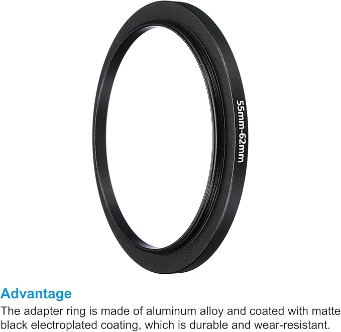 PATIKIL 55mm-62mm Metal Step Up Ring, 2 Pack Camera Lens Filter Adapter Ring Aluminum Filter Adapter Ring for Camera Lenses Hood, Black