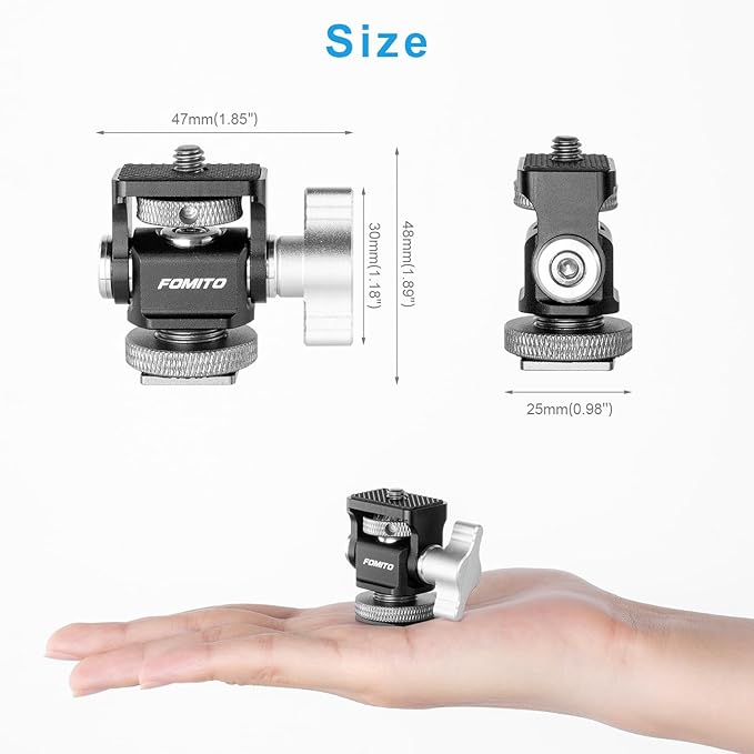 FOMITO Metal Camera Monitor Mount with 1/4" Serew and Cold Shoe, Rotary Adapter 360° Swivel Universal for Flash Speedlite, Field Monitor, LED Video Light, Microphone,etc- Gray Color