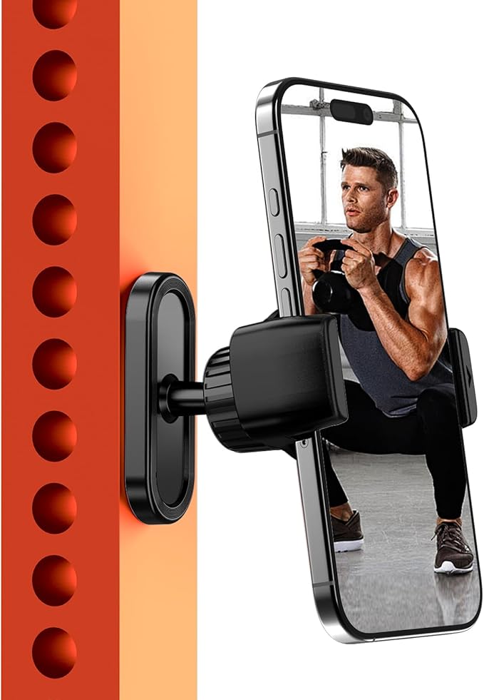 UBeesize Gym Magnetic Phone Holder, 1-Sec Install 360° Adjustable Ball Joint and Durable Base, Universal Magnetic Phone Mount with Smartphones Works on Any Surface (Metal Plate Included)