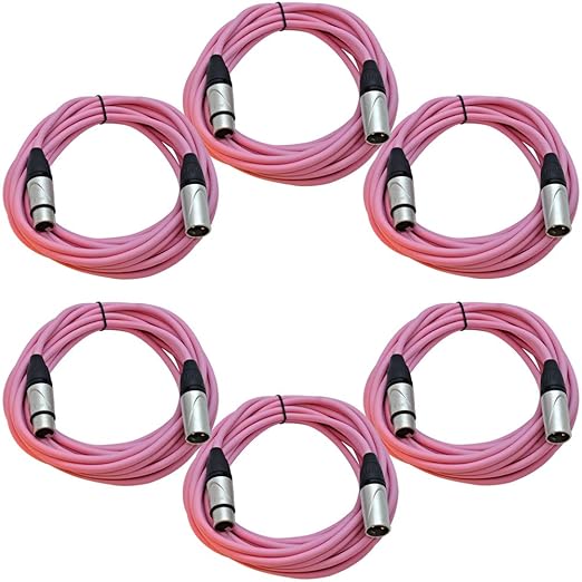 Seismic Audio - SAXLX-25Pink-6Pack - 6 Pack of 25 Foot Pink XLR Patch Cables Mic Cords - 3 Pin XLR Male to XLR Female Microphone Cables - 25'