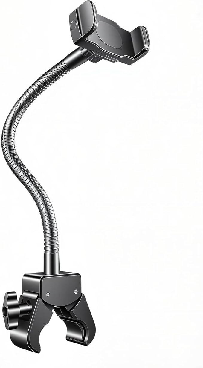 KBC1417 Mic Stand Phone Holder, Heavy-Duty Gooseneck Phone Holder with Super Clamp & Universal Phone Mount, Adjustable 360° Flexible Arm Clip for Mic Stand, Music Stand, Tripod, 13-INCH