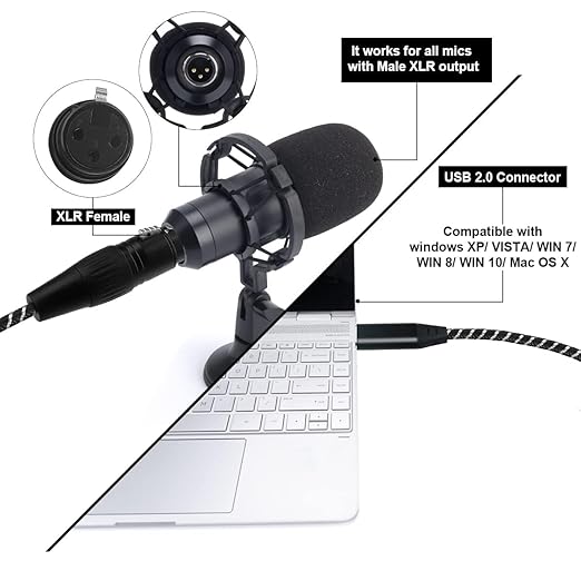 USB Microphone Cable,XLR to USB Cable 16Ft,XLR Female to US-B Mic Link Converter Cable for Microphones or Recording Karaoke Sing