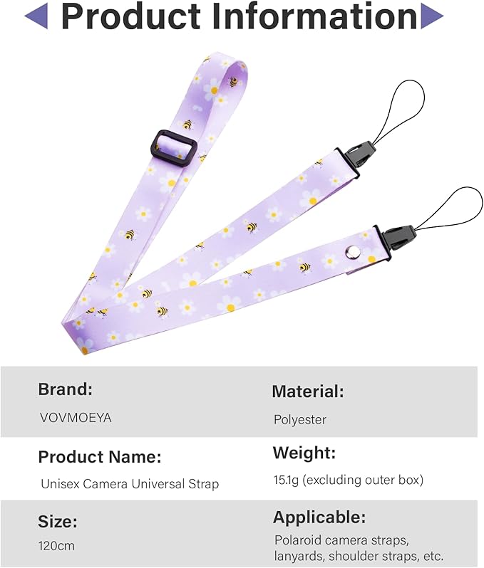 VOVMOEYA Camera Strap Kids,Camera Lanyard Neck Strap kids,iPad Strap for Kid,Children Camera Strap for Fujifilm mini Camera Kodak Smile + Smile plus(Purple)