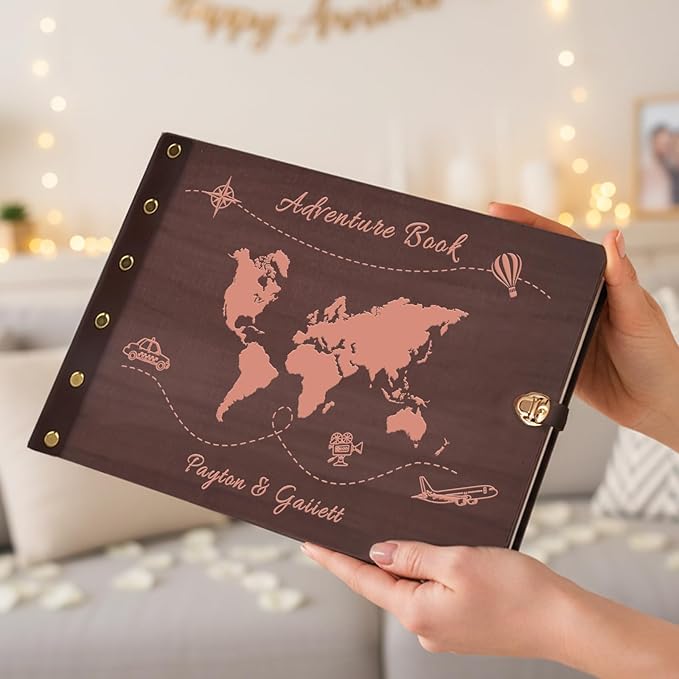 Custom Travel Scrapbook, Personalized Wooden Travel Photo Album, Adventure Scrapbook, Vacation Photo Album Vacation Memory Keeper Romantic Keepsake Gifts