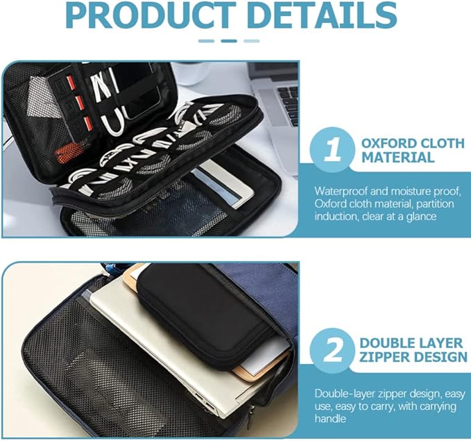 Milisten Electronic Accessories Case Double Layer Travel Tech Organizer Portable Storage Bag for Usb Cables Chargers Power Bank 9.25X6.69X3.14 Inches