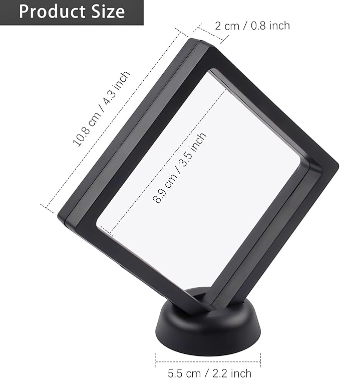 4Pcs 3D Floating Frame Display Holder Stands, Black for Ring Necklace Bracelet Earring Military Challenge Coin, 4.33x4.33 Inch