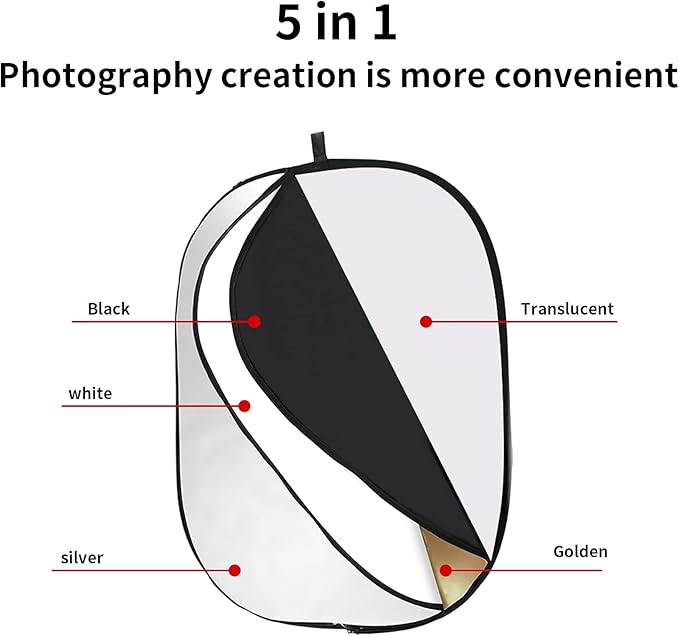 Godox 35"x47"/90x120cm Collapsible Photography Light Reflector, 5-in-1 Oval Multi Disc Diffuser with Carrying Bag - Gold, Silver, Black, White, Translucent for Video Studio Outdoor Lighting