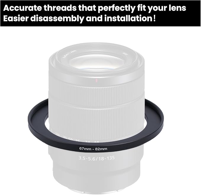 Metal Step Up Ring Filter Adapter - 67mm to 82mm - Metal Ring Step Up Rings Adapter Filter Compatible with All 82mm UV, CPL, ND, Lens Hood, Threaded Lens ect