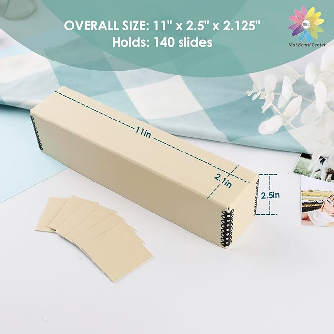 Mat Board Center, Archival Slide File Storage Case, Acid-Free Preservation Box for Storing Photos, Prints, Negative, Sturdy Organizer Holds Up To 140 Films- Tan