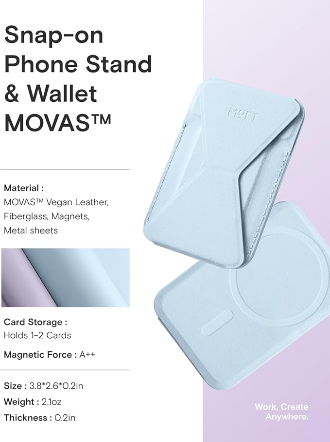 MOFT Magnetic Wallet Stand Compatible with iPhone 17/16/15/14/13/12 Series, Angle Adjustment & Magsafe Compatible MOVAS Phone Stand,Soothing Mist