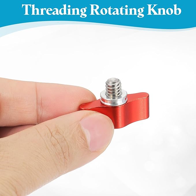 PATIKIL Clamping Screw Knob 1/4" x 0.75", 2Pcs Aluminum Alloy t Shaped Camera Thumb Screws for DSLR Flash Bracket Photography Light Stand Adapter Action Sports Camera Mounting System, Red
