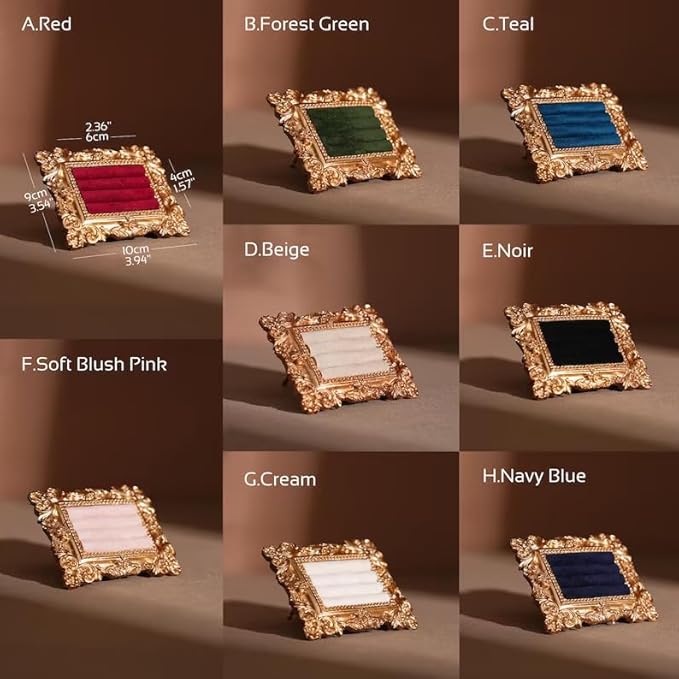 Vintage Gold Ring Holder 3.94x3.54 In,Suede Lined Jewelry Display Stand, Engagement Ring holder Photography Prop, Ornate Ring Holder for Wedding Decor, Bridesmaid & Engagement Gift (wine red)