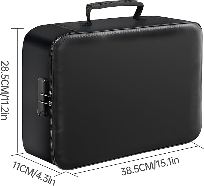 GIANTLUMl Document Bag with Lock,Fireproof 3-Layer File Storage Case with Water-Resistant Zipper,Document Safe Portable Travel Home Organizer Bag for Laptop,Home&Office,Certificates,Gifts for Him