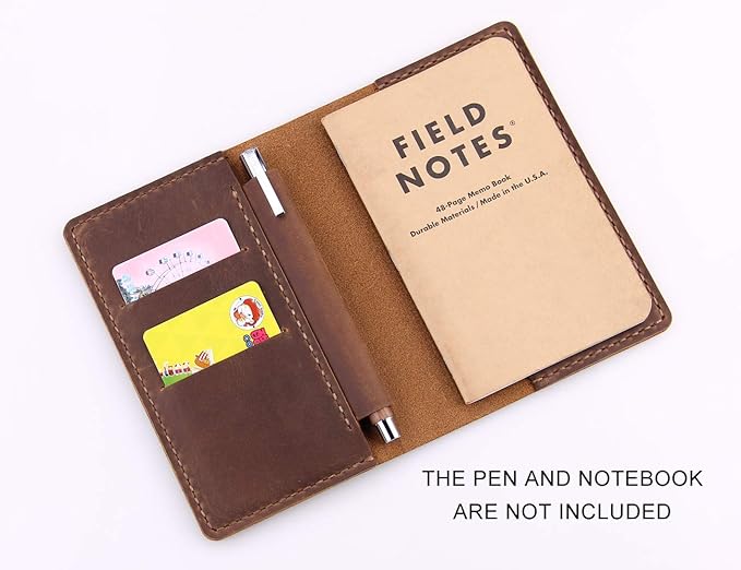 Leather Notebook Cover for Field Notes, Handmade Journal Cover for Moleskine Cahier Journal, Leather Cover with Pen Holder fits 3.5" x 5.5" Pocket Notebook - Brown