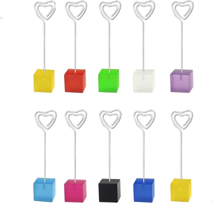 10 pcs Paper Clip Hoder for Desk, Table Number Card Hoders Polaroid Photo Clip Stand for Postcard Picture Memo Menu Monmory Photo Christmas Wedding Number Card Display with Colorful Cube Base