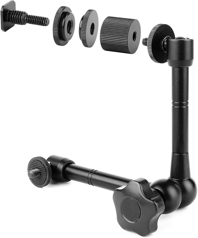 ChromLives 11'' Magic Arm, Articulating Magic Friction Arm Adjustable w/Hot Shoe Mount 1/4'' Tripod Screw Compatible with DSLR Camera Rig/LCD/DV Monitor/LED Lights/Flash Light/Microphone/DJI Osmo