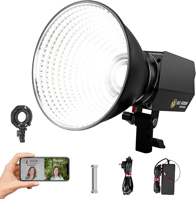 IFOOTAGE COB Video Light SL1 60DN,Continuous Output Lighting, 5600K Daylight,70W Bowens Mount Lights,CRI 98,TLCI 99,12200 Lux,Blueteeth APP Control, Support AC Adapter,Type-C Charge Cable