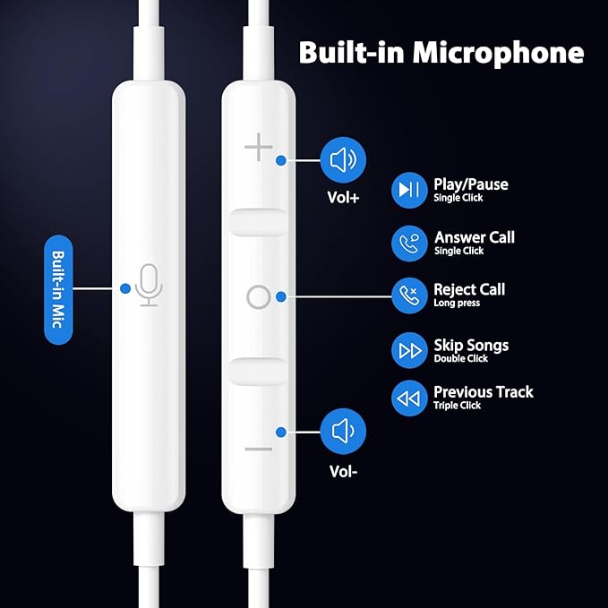 USB C Headphones with Microphone for iPhone 17 Pro Max 17e 16e 16 15 Plus,Type-C Headphones for Google Pixel 10a Wired Earbuds Magnetic Sport Earphone for iPad/OnePlus 15/Samsung S26 S25 Flip 6 Fold 7