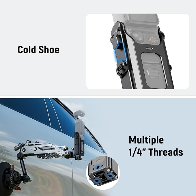 NEEWER Pocket 3 Cage, All in One Aluminum Alloy Protective Video Rig Compatible with DJI Osmo Pocket 3 & Magnetic Mount Accessories, 1/4" Threads Cold Shoe, Slots for Quick Release Side Handle, AC029