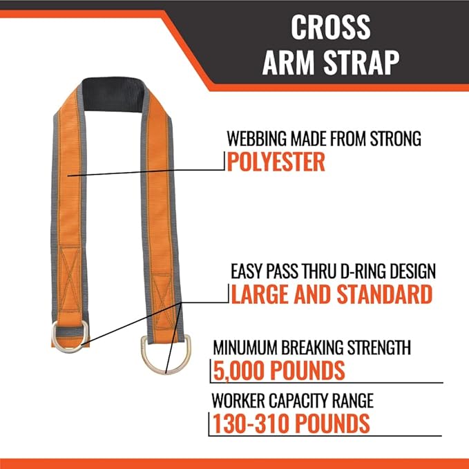 Malta Dynamics 6' Cross Arm Safety Strap, Fall Protection Beam Anchor, D-Ring Safety Strap, Beamer & H-Beam Anchor, OSHA/ANSI Compliant