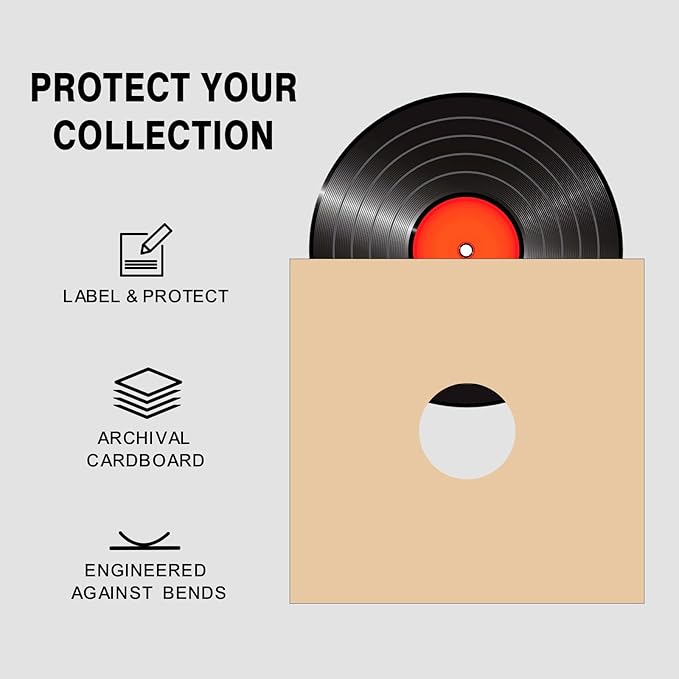 20PCS 12 Inch Brown Vinyl Record Jackets, Thick Cardboard Sleeves with Center Hole, Blank LP Album Covers for 33 RPM Storage & Organization, 350gsm LP Jackets for Record Storage