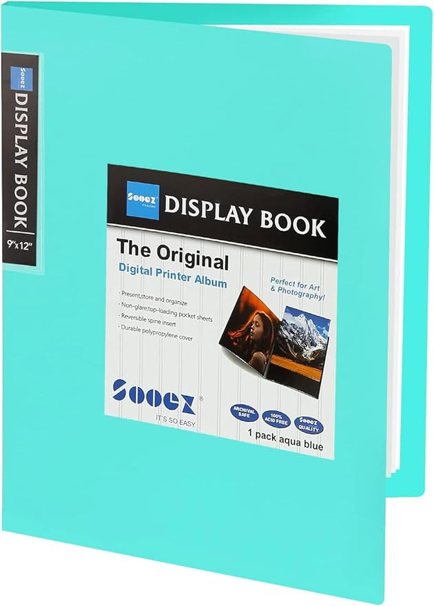 Sooez 30-Pocket Binder with Plastic Sleeves 9x12 (Sky Blue), Heavy Duty Art Portfolio Folder with Clear Sheet Protectors, Display 60 Pages, Presentation Book for Artwork, Document Organizer Binder