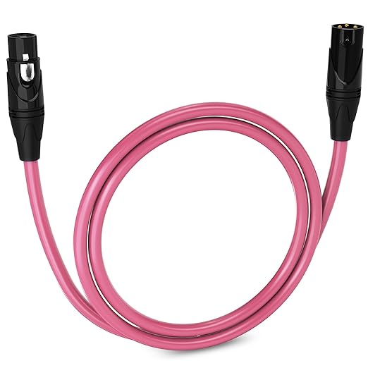 LyxPro 3 Feet XLR Microphone Cable Balanced Male to Female 3 Pin Mic Cord for Powered Speakers Audio Interface Professional Pro Audio Performance and Recording Devices - Pink