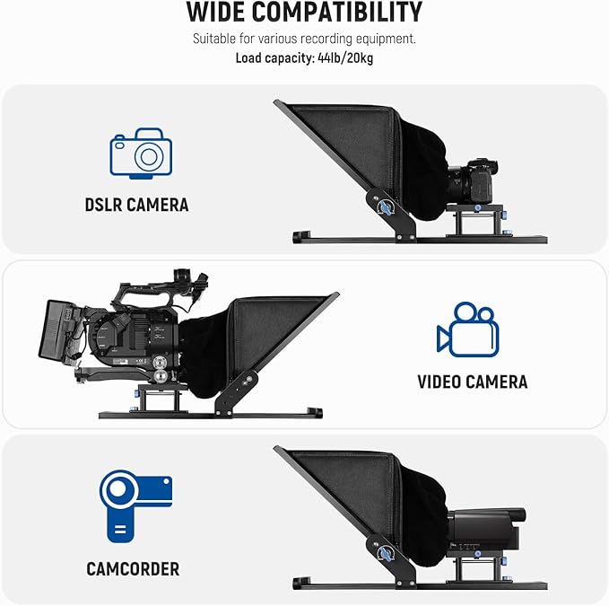 NEEWER Teleprompter X17 II with RT113 Remote/APP Control, 17" HD Beamsplitter All Metal Frame Upgraded Camera Mount QR Plate Compatible with Manfrotto 501PL iPad iPhone, Max Load 44.1Ib, Assembly Free