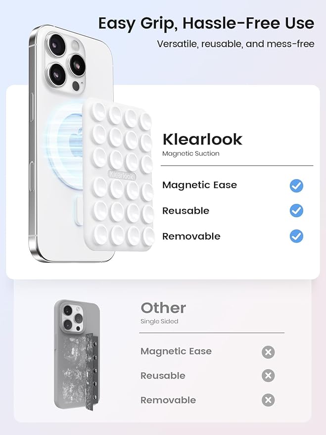 Klearlook Magnetic Suction Phone Mount for MagSafe Case, Removable Sticky Phone Grip Holder for Hands-Free Makeup/Selfie/Live Streaming/Vlog for TikTok & Instagram Influencer/Creator, Classic White