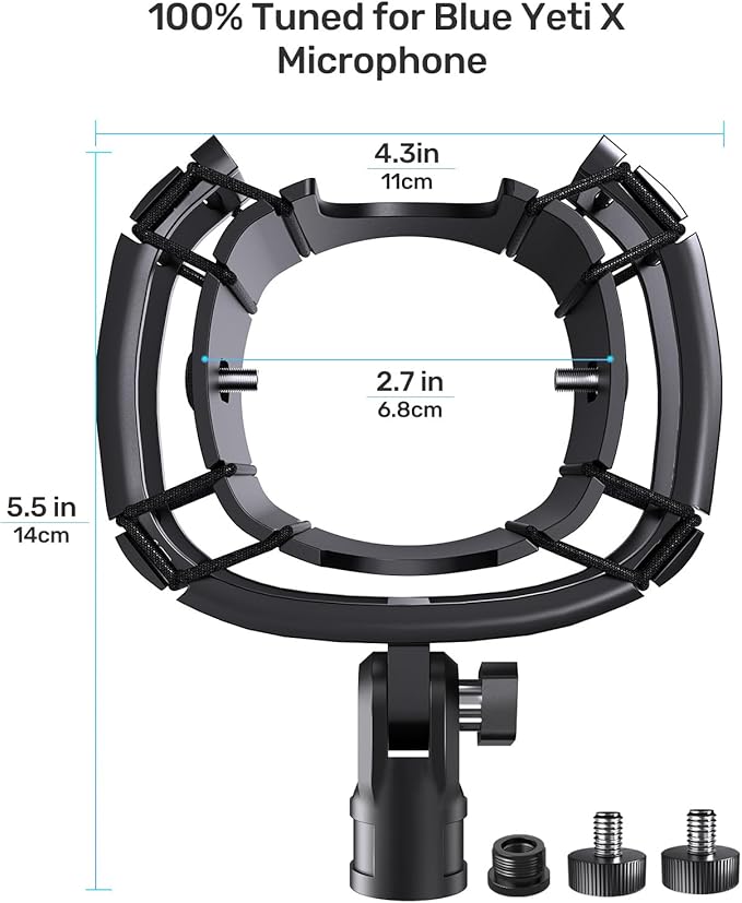 Custom Built for Blue Yeti X Shock Mount 2026 Upgrade Anti-Vibration Suspension Elastic Shock Mount Holder Clip Mics Stand with Screw Adapter Compatible with Yeti X Microphone
