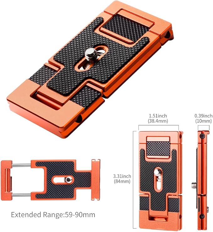 K&F Concept Aluminum Alloy Quick Release Plate with 1/4 Inch Screw for Camera, Cage, Cellphone etc (Orange)