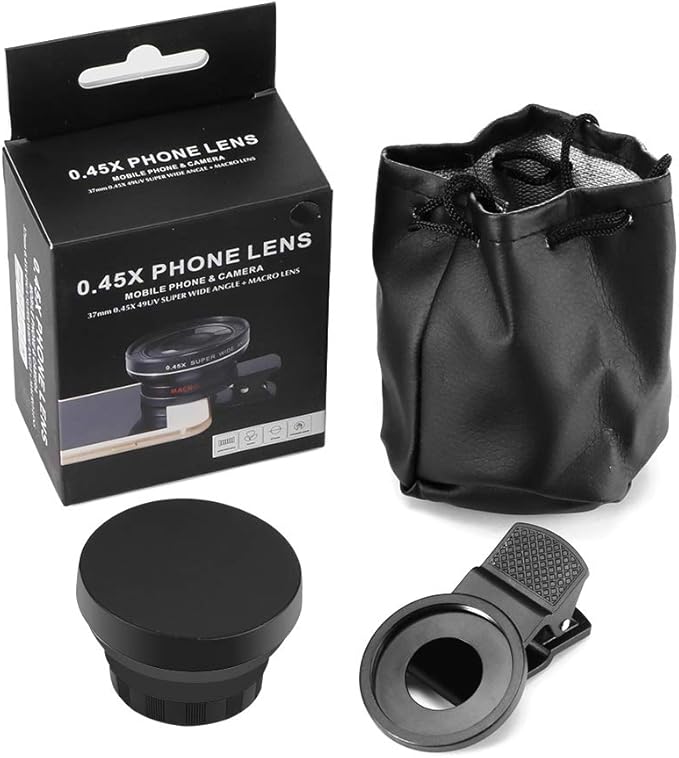 Phone Camera Lens, Professional Attachment Universal Clip on Cell Phone Photography Camera Attachable Mobile Extra 0.45X Wide Angle 12.5X Super Macro Lens Kit for iPhone Android Smartphone